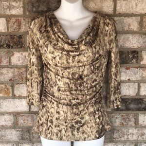 Style & Co Animal Snake Blouse Gold Ruched